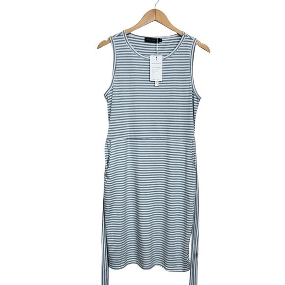 Blue and White Striped Sleeveless Summer Dress with Pockets Size Medium NEW - Picture 5 of 11